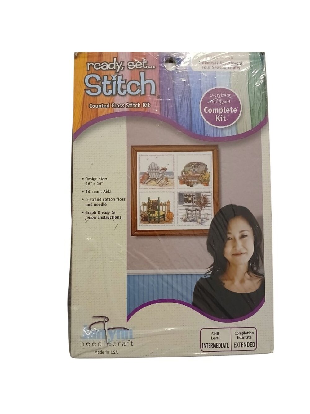 Counted Cross Stitch Kit Four Seasons Chairs 16"x16" VTG NEW Janlynn Kit New D46